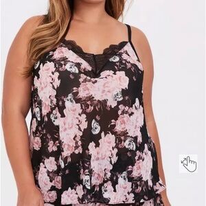 TORRID Black & Pink Floral Skull Chiffon Cami